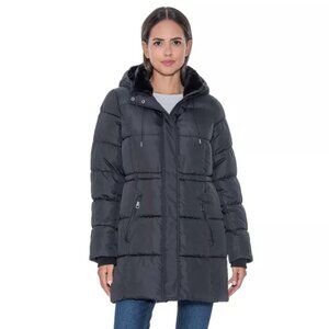 Women's 3/4 Puffer Coat with Cozy Faux Fur - S.E.B. By Sebby